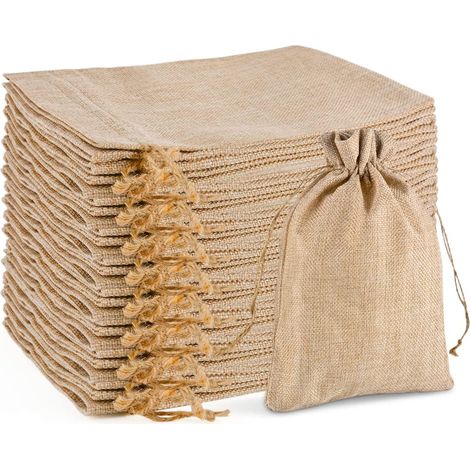Lot de 20 sacs en toile de jute de 20 x 30 cm avec cordon de serrage - Sacs de rangement réutilisables - Sacs cadeaux pour mariage, fête et calendrier de l'Avent (couleur primaire) (1/5)
