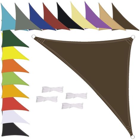 Voile d'ombrage triangulaire imperméable, résistant aux intempéries, polyester de qualité supérieure, plusieurs longueurs et largeurs au choix, avec cordes de fixation, 1,6 x 1,6 x 1,6 x 1,6 m, (1/5)