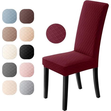 Stuhlhussen 6er Set Jacquard Stretch für Esszimmerstühle Bordeaux (1/5)