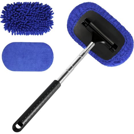 Nettoyant pou Pae-Bise,180° Extensible Bosse de Fenête de Nettoyage à Manche avec 2 Tampons Micofibes pou Essuye Voitues Désembue et Nettoye étoviseus(ectangle) (1/4)