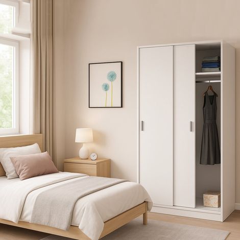 Guardaroba 2 Ante - un Ripiano Appendiabiti, Bianco, -, 100x200h cm Macon (1/4)