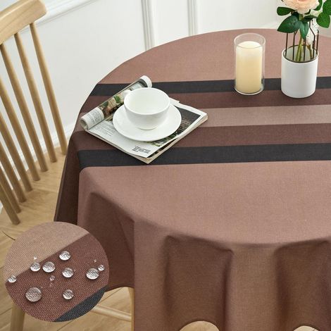 Nappe lavable ronde 140 cm, aspect lin, imperméable, pour jardin & salle à manger