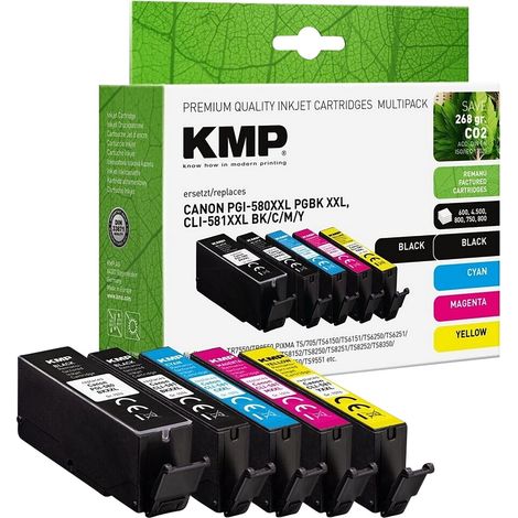 KMP Cartouches d'encre Multipack 1576,4205 remplace CANON PGI580PGBK XXL / CLI581BKCMY XXL