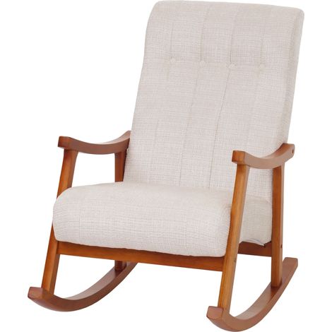 [NEUWERTIG] Schaukelstuhl HHG-857, Relaxsessel, Holz MVG Stoff/Textil Chenille (465g/m²) creme, Gestell Walnuss-Optik