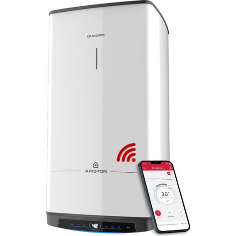 Chauffe-eau Eléctrique Carré Vertical Mural - QUADRIS WIFI 120 L - ARISTON - Steatite - 15% d’Economie d’Energie