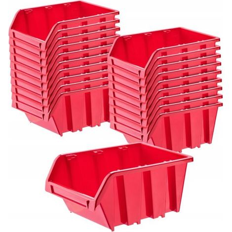 Boîtes de Rangement Murales, Boîtes Empilables en Plastique pour Organiser Vos Outils (Lot de 20 : Rouge, 195 x 120 mm) (1/5)