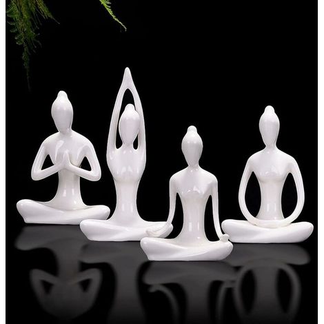 Méditation Yoga sculpture decoration, Family Decoration Ceramic Yoga statue, zen Yoga Gift Room Decoration White package 4 PCS (1/4)