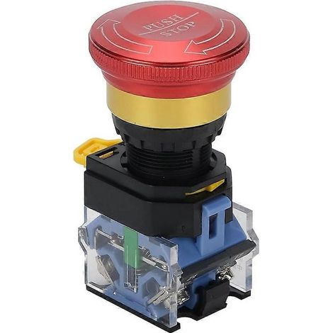 Bouton d'arrêt d'urgence 10 A 22 mm, interrupteur à bouton-poussoir à verrouillage, interrupteur d'arrêt d'urgence rond en alliage d'aluminium (1/3)