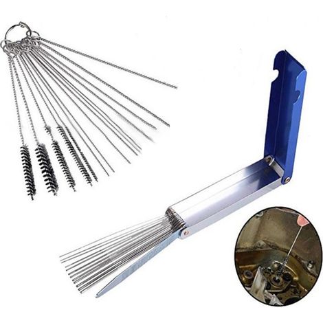 Kit de nettoyage pour carburateurs (résidus de carbone, gicleurs, aiguilles et brosses en acier inoxydable) pour motos, cyclomoteurs et postes à souder. (1/5)