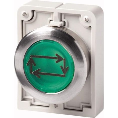 Bouton poussoir lumineux 30mm flush a rappel vert avec inscription EATON M30C-FDL-G-X32
