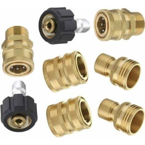 Kit adaptador de 8 piezas para hidrolavadora rotativa M22 con conexiones rápidas de 3/8" y de liberación rápida de 3/4" - BDD