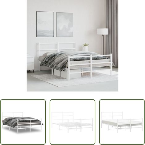 Metallbett - Bettgestell mit Kopf- und Fußteil Metall Weiß 140x200 cm (1/5)