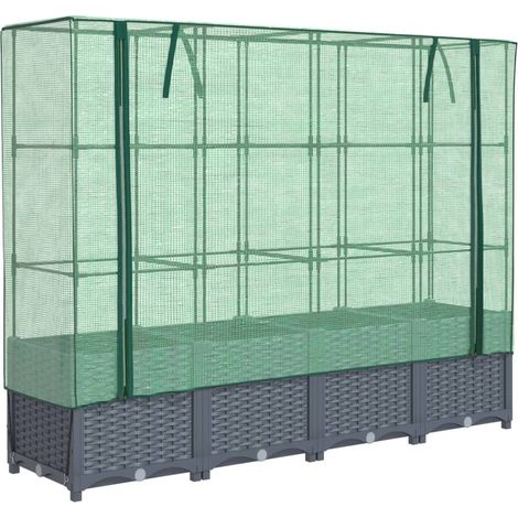 Fioriera rialzata per terrazza giardino rialzato con copertura effetto rattan 160 x 40 x 138 cm Blu grigio 020038753