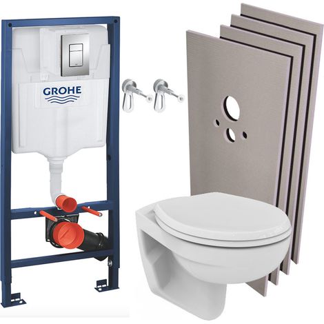 Grohe Pack WC bâti-support Rapid SL + WC Porcher sans bride + Abattant + Plaque + Set d'habillage  (RapidSL-PorcherRimless-sabo)
