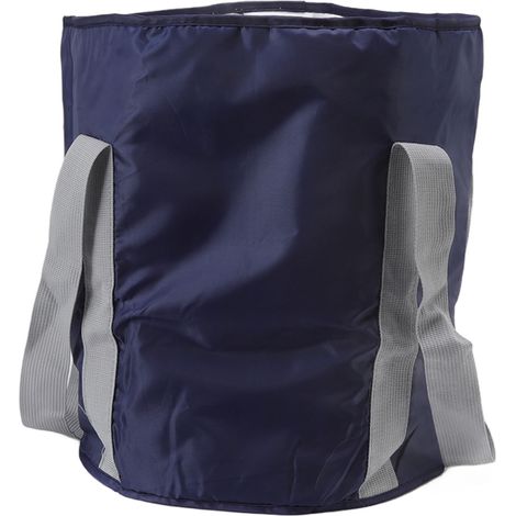 Seau pliable pour pieds en polyester double couche, avec sac de rangement, bleu marine, idéal pour le camping et les activités de plein air. (1/5)