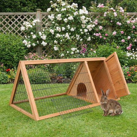Jaula para Conejos 116x62,2x52,5 cm en Forma de Triangular con Puertas y Rejilla Metálica Madera Natural (1/5)