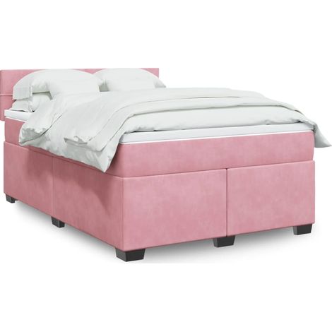 vidaXL Sommier à lattes de lit avec matelas Rose 160x200 cm Velours (1/5)