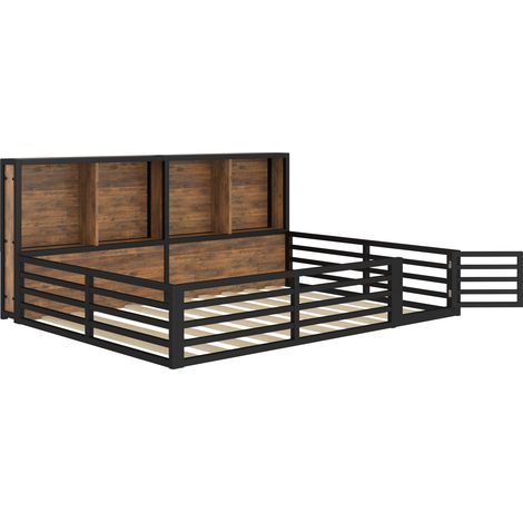 Letto in metallo nero 140 x 200 cm con sponde e vano contenitore, rete a doghe (1/5)