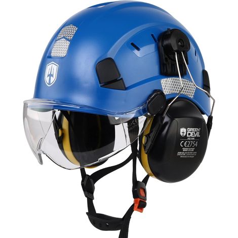 Ensemble de casque de sécurité 3 en 1 Casque de travail avec visière (transparent/teinté) et protection auditive SNR 32 dB Casque industriel ABS 53-63 cm pour (1/5)