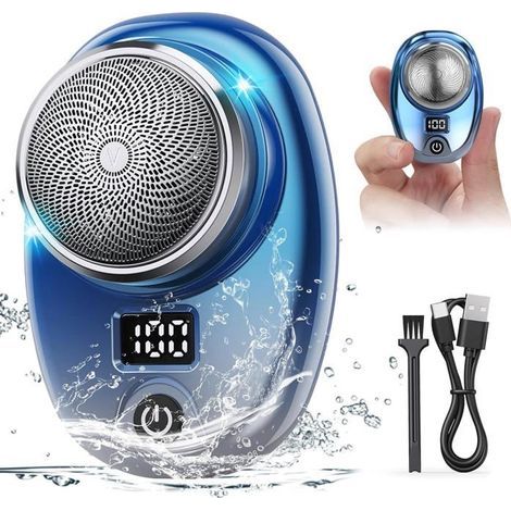 (Farbe: Blau) Mini-Rasierer, USB-aufladbar, wasserdicht, tragbar, elektrisch, einfache Ein-Knopf-Anwendung für Nass- und Trockenrasur, geeignet für (1/5)
