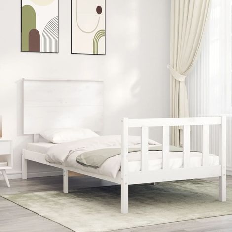Bed Frame without Mattress White Single Solid Wood Pine vidaXL (1/5)