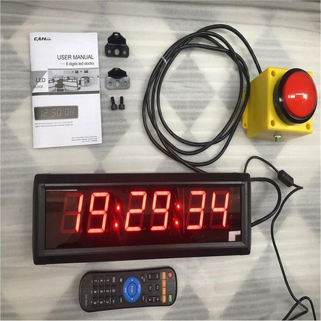 Grande horloge LED numérique surdimensionnée Chronomètre d'horloge de compte à rebours Led de 34 cm, avec bouton de réinitialisation de bouton de câble de 2 m, minuterie de jeu de réponse de ruée vers (1/5)