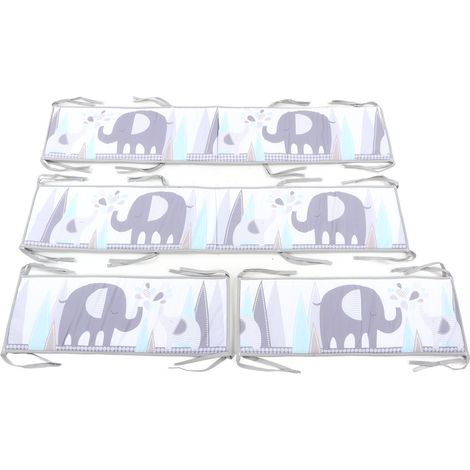 4 pièces Tour de tête pour berceau, protection antichoc, imprimé mignon, rayures solides, matière respirante en fibre de polyester, pour bébés garçons et filles (1/5)