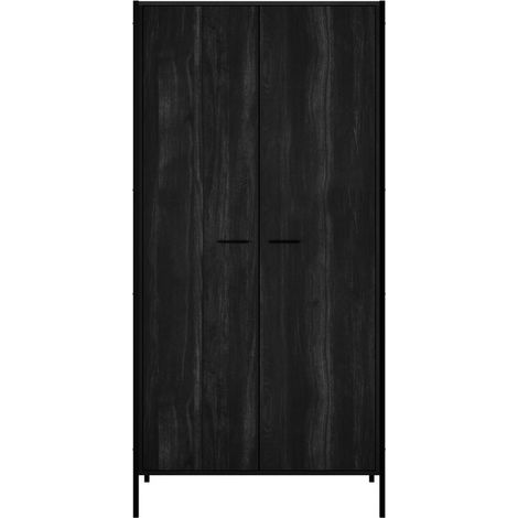 Hoxton 2 Door Wardrobe - Particleboard/Metal - L52 x W83.8 x H180 cm - Black Matte