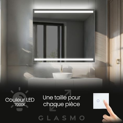 Miroir Salle de Bain LED 100x70 cm Lucy - Horizontal Rectangulaire Miroir Mural Avec Éclairage Intégré Miroir Lumineux - Blanc Froid 7000 K (1/5)