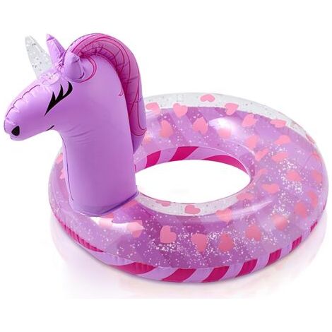 Galleggianti gonfiabili a forma di unicorno da 56 cm per bambini, con glitter, ideali per gli sport acquatici in piscina. (1/5)