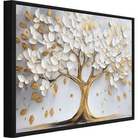 Gerahmtes Leinwandbild mit schwarzem Rahmen, 3D-Baum Abstrakt für Wohnzimmer und Schlafzimmer, hochauflösender Druck, 60 x 40 cm