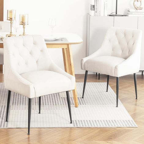 DYHOME Lot de 2 chaises de salle à manger avec pieds en métal noir, chaises de cuisine modernes avec dossier, chaises de salon/salle à manger,blanc (1/5)