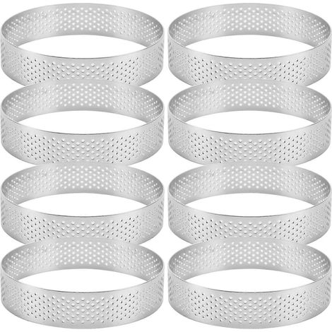 Ensemble de 8 cercles à tarte en acier inoxydable, cercles à mousse perforés résistants à la chaleur, moules à gâteaux ronds, ustensiles de pâtisserie (1/5)