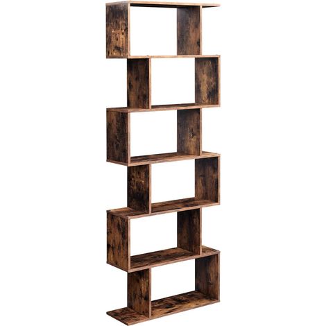 VASAGLE Librería de Madera, Separador de Espacios, Estantería de Exposición, Decoración Contemporánea de 6 Niveles, Marrón Rústico por SONGMICS (1/5)