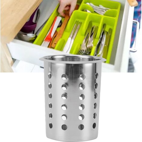 Besteckhalter, Stäbchenablage und Aufbewahrungsbox aus Edelstahl mit Löchern (1/5)