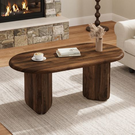 Couchtisch oval (99x50x40 cm), bis 40 kg belastbar, abgerundete Tischbeine, MDF, Walnuss (1/5)