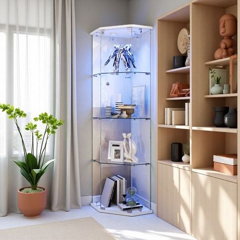 Glasvitrine - Fünfeckiges Modell - 162 cm - LED-Beleuchtung - Weißes Sicherheitsglas (1/5)