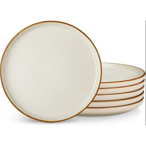 Assiettes Plates en Grès 26 cm Va au Micro-Ondes Four et Lave-Vaisselle Beige Émaillé (1/5)