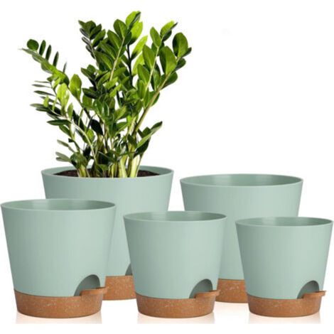 5-Piece Plastic Flower Pots, Self-Watering Plastic Flower/Plant Pots with Flower Saucer, Suitable for Indoor Balcony Gardens (1/5)