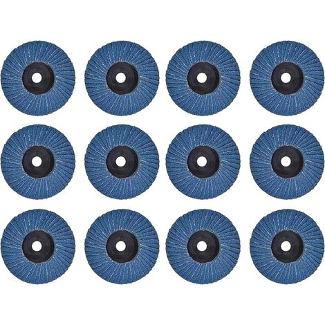 Set mit 12 Lamellenschleifscheiben – 75 mm – Körnung 120 – Metall, Stahl, Holz – Blau (1/5)