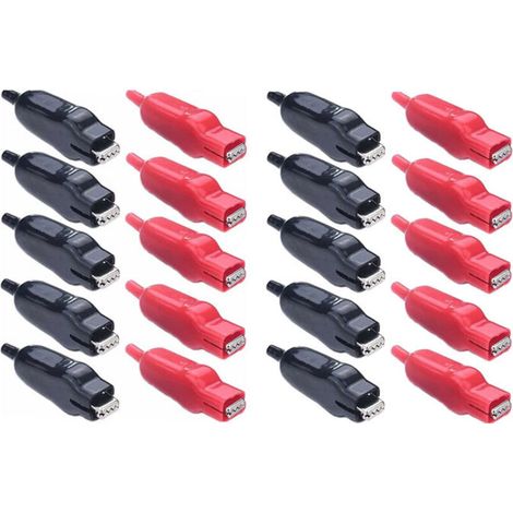 Lot de 20 Pinces Crocodile Isolées PVC 20A pour Projets Électriques et Voitures Rouge Noir (1/4)