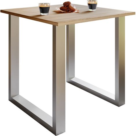 Mesa de madera VCM  AL. 76 x AN. 80 x P. 80 cmBase sólida y de alta calidad  Pies de hierro  Mesa de cocina - Xona U (Plata / Roble Sonoma)