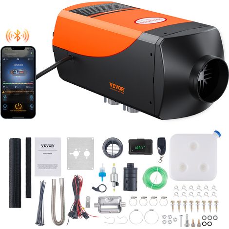 VEVOR Chauffage Diesel 12 V 5 kW Consommation 0,16-0,52 L/h Rechauffeur deAir Diesel 8-36 ℃ Reglable 15-20 m² Controle Intelligente avec LCD Bluetooth Telecommande Reservoir 10 L pour Camion Bateau RV