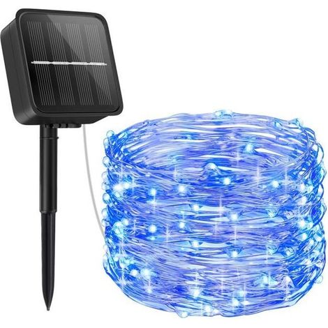 1 guirlande lumineuse extérieur solaire, 100 LED bleues 10 m, étanche IP65, 8 modes ambiance, décoration jardin/noël (1/4)