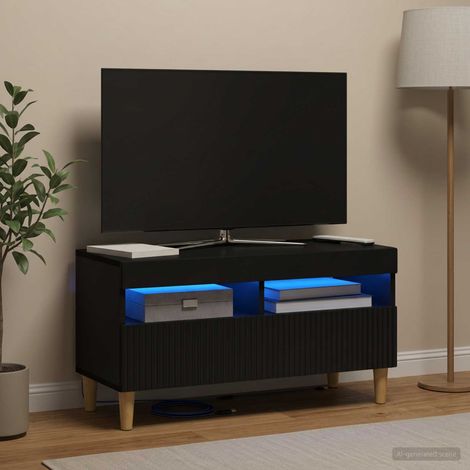 Beyamis Meuble TV LED en bois composite noir (1/5)