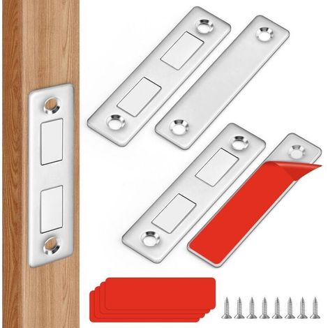 Set di 2 magneti ultrasottili per ante di armadi e cassetti – potenti, con viti e adesivo, finitura argento.