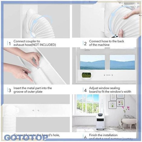Kit Fenêtre Climatiseur - PVC - Compatible Tuyaux 14,5 cm et 19,8 cm - Pour Fenêtres Coulissantes Verticales et Horizontales - 3 Plaques (1/5)