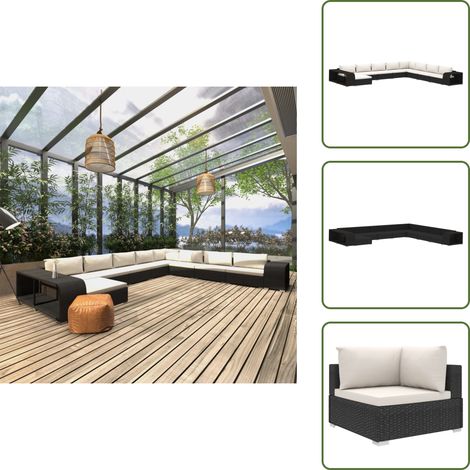 Gartenmöbel - vidaXL 11-tlg. Garten-Lounge-Set mit Auflagen Poly Rattan Schwarz - Lounge-Set