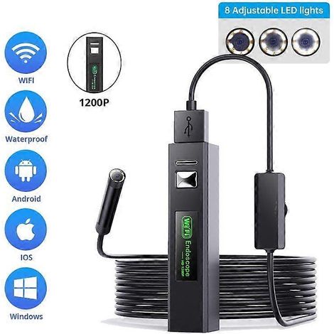Nouvelle caméra endoscopique WiFi F150 1200P étanche, mini caméra serpent d'inspection, 8 mm, 8 LED, USB (1/4)