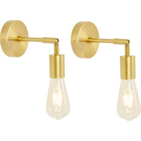 Lot de 2 appliques murales salle de bain en laiton brossé vintage – E27 dimmable – Compatible ampoules Edison et LED – Installation rapide